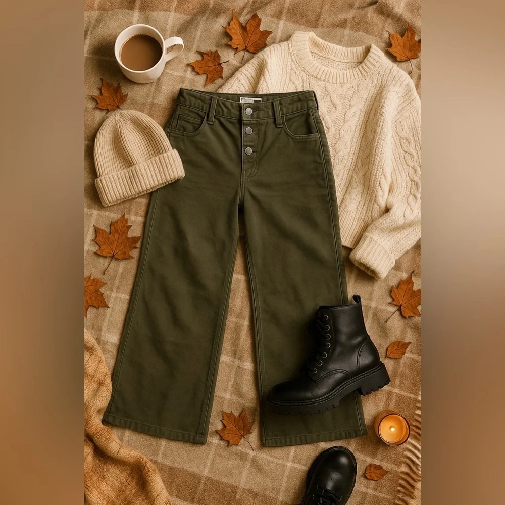 Levi’s Mile High Cropped Wide Leg Pants Size 30 • Olive Green